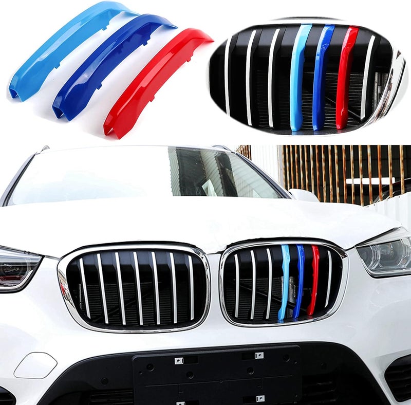 Goodream Tricolored Grille Insert Trims Compatible With BMW 2016-2019 X1 Accessories for w/Standard 7-Beams Kidney Grille - Image 1